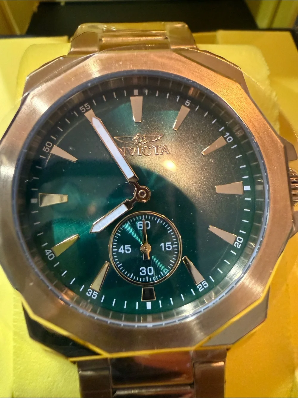 Invicta Gold Tone Watch with Blue-Green Dial